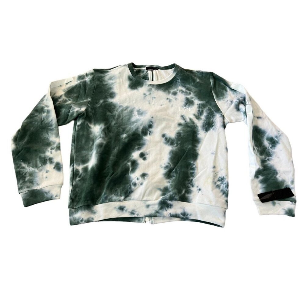 Lala Anthony Womens XL Green White Cotton Tie Dye Zip Long Sleeve Sweatshirt NWT